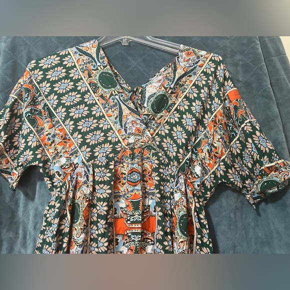 Women's Unbranded Size Large Floral Paisley Printed Tie Neck Mini Dress - Picture 3 of 7